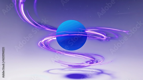 Dynamic swirling motion of a blue sphere in a futuristic abstract environment with purple trails