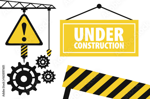 Vector illustration of an 'Under Construction' background, featuring a website in the building process, on a transparent background.