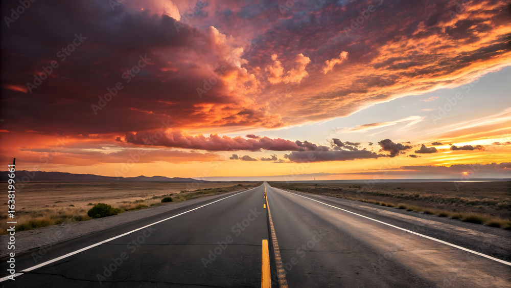 Fototapeta premium A breathtaking sunset over a vast desert highway.