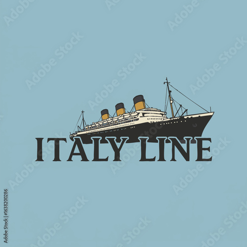 Nostalgic illustration of a classic Italian transatlantic liner, a majestic steamship for vintage travel.