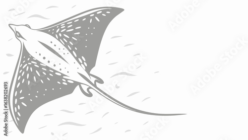 Stingray swimming in the sea isolated on white background, a vintage style nautical illustration for travel and underwater adventures