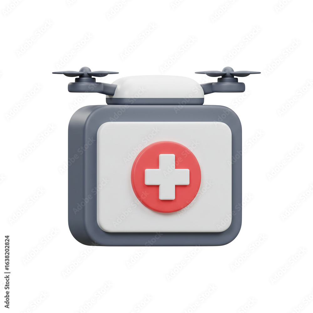 Fototapeta premium Hospital drone delivery box with red cross single png