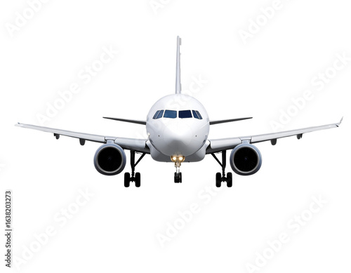 Airplane flying front view vector isolated transparent backgroun