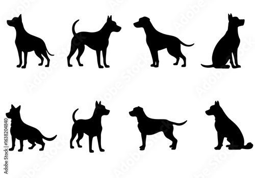 Set of black dog and cat silhouettes vector illustration with various pets and animals icons