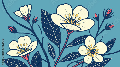 Delicate floral illustration featuring blooming flowers, graceful branches, and vibrant leaves, perfect for bringing a touch of nature to designs