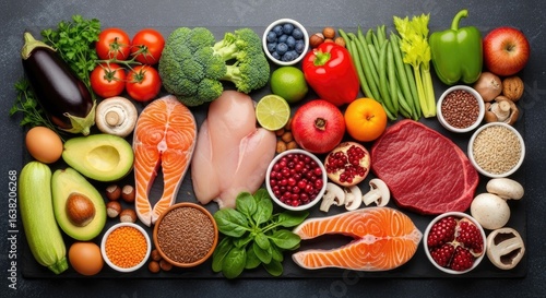 Balanced diet food background

