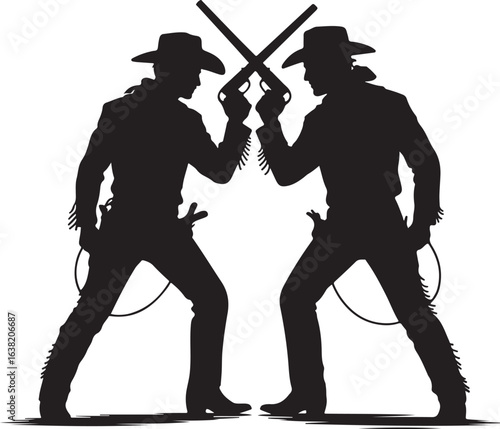Black Silhouette of Two Cowboys Facing Each Other in Duel Stance