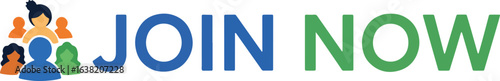 Colorful graphic with stylized people icons and the text "JOIN NOW" in blue and green.