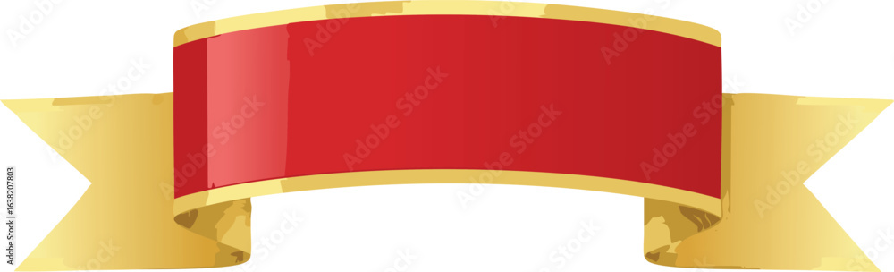 Naklejka premium Red and Gold Foil Folded Ribbon Banner