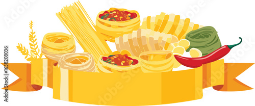 Creative Pasta-Themed Folded Ribbon Banner