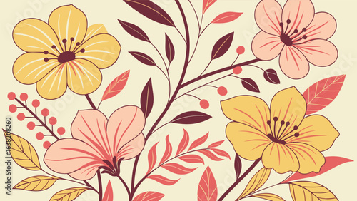 Elegant floral pattern with delicate flowers and leaves, perfect for creating a soft and romantic atmosphere in any design project