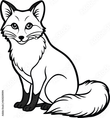 A cute black cat kitten cartoon vector illustration, sitting with a sweet tail and innocent character design