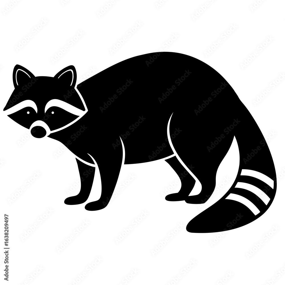 Stylized black silhouette of a raccoon icon Stylized black silhouette of a raccoon icon
