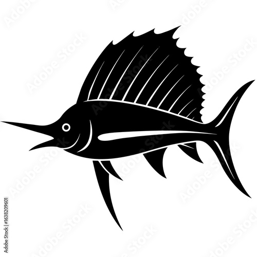 Stylized black sailfish silhouette icon for aquatic themes
