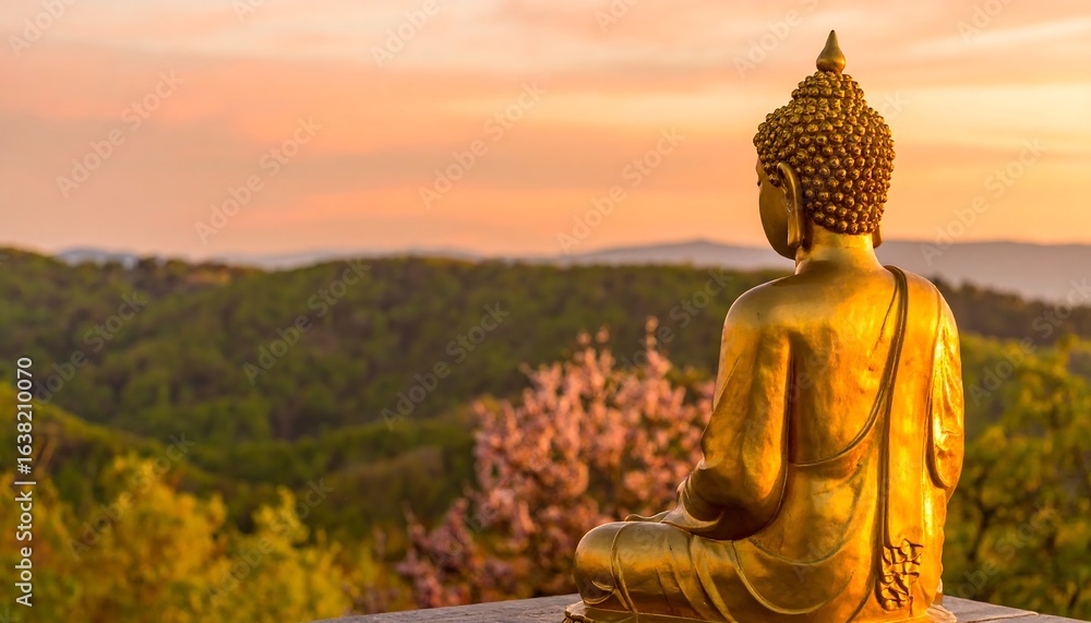 Obraz premium Golden Buddha statue at sunset