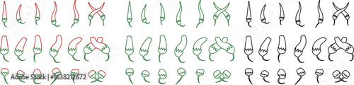 Chili pepper icon set, capsicum collection hot spice vector group, jalapeno silhouette and outline, cayenne symbol bundle, vegetable pictogram pack in line style for seasoning design isolated
