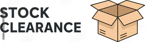 "Stock Clearance" text beside an open cardboard box illustration, suggesting a sale or removal of inventory.