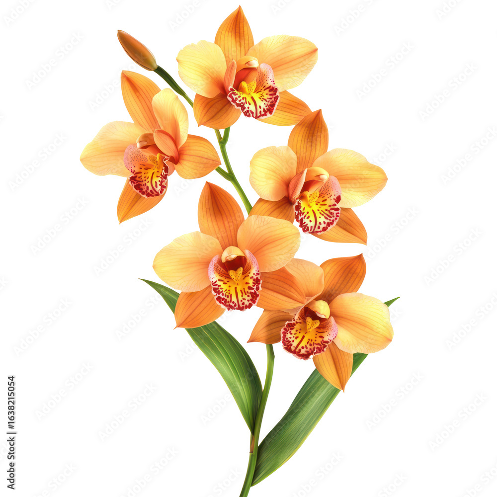 Fototapeta premium A tropical orchid, thriving in warm sunlight. full length isolate on transparent background