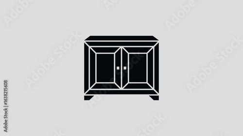 Sleek black geometric cabinet icon offers modern storage solutions, perfect for interior design inspiration and commercial branding.