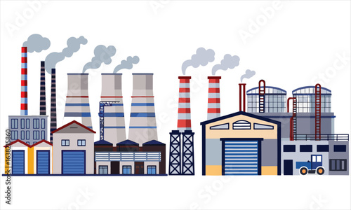 Industrial Factory Illustrations - Modern Manufacturing Plant Vector Images