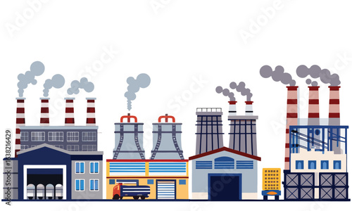 Industrial Factory Illustrations - Modern Manufacturing Plant Vector Images