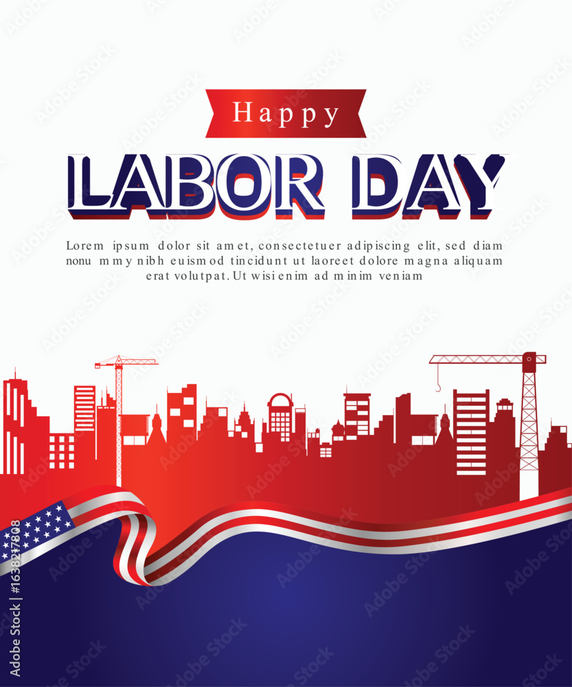 Fototapeta premium Happy Labor Day Celebration with American Flag and Cityscape