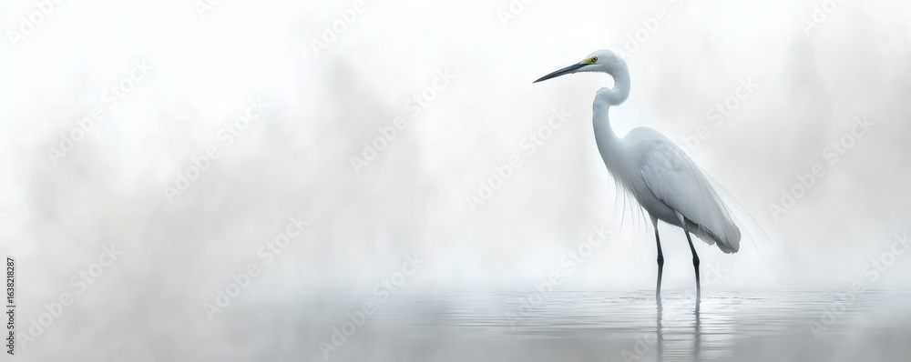 Naklejka premium A solitary white egret standing in shallow water gracefully