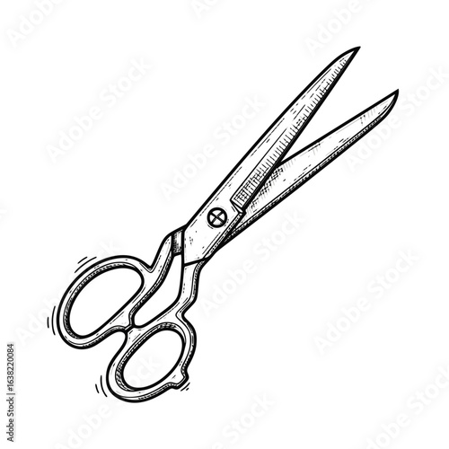 Hand-drawn illustration of scissors, monochrome style, for crafting projects