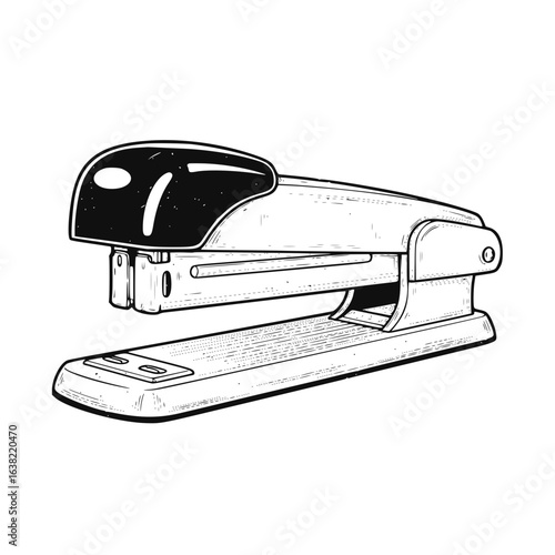 Office stapler drawing in monochrome style for office supplies, stationery, and business needs