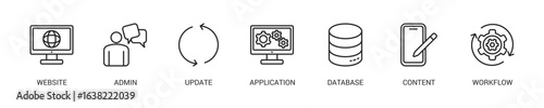 Cms Line Icon Set For Web Banner. Vector Illustration Concept With Some Icons. Designed In Line Style
