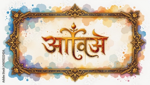 Wallpaper Mural watercolor vedic script with gold, indian faith, no people Torontodigital.ca