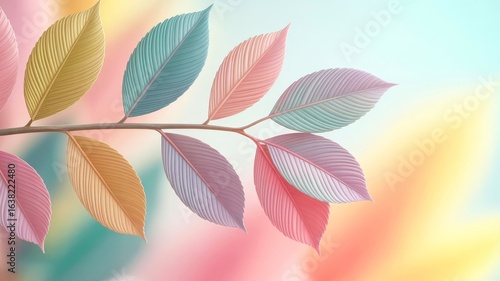 Vivid Gradient Leaves Display with Soft Pastel Background