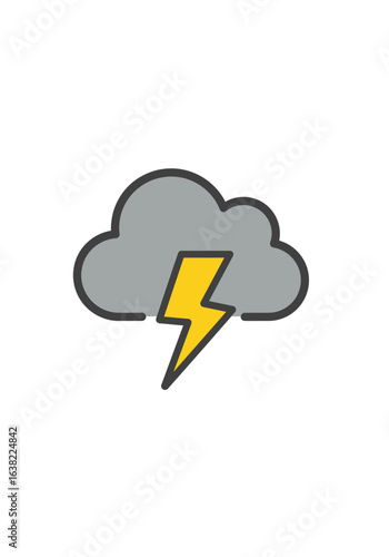 Simple graphic of a gray cloud with a bright yellow lightning bolt, representing a storm or bad weather.