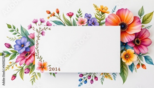 blank place card with watercolor flowers, spring, no people, no text, no logo