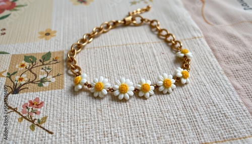 Wallpaper Mural daisy chain bracelet on linen, spring, no people, no text, no logo Torontodigital.ca