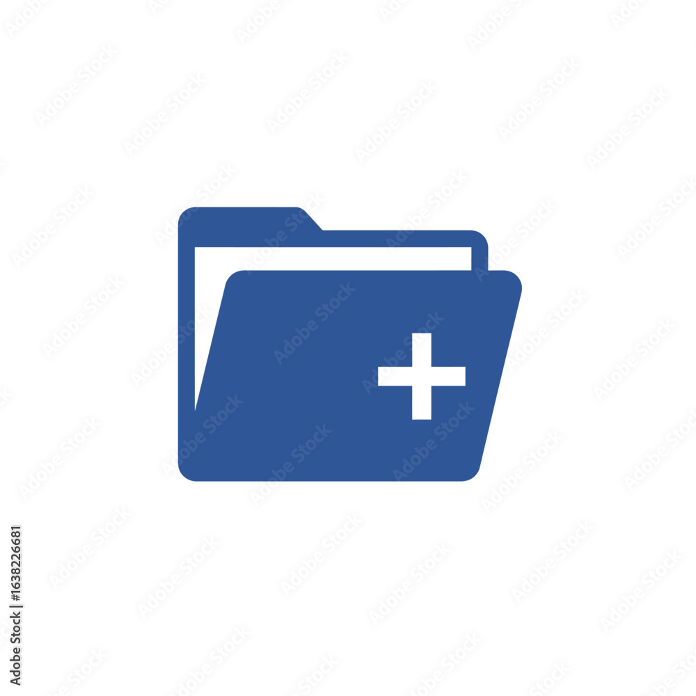 Fototapeta premium Blue folder icon with plus sign, indicating new file creation or addition.