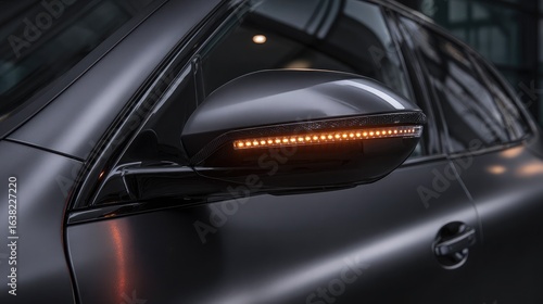 Side mirror with embedded blind spot detection indicators lit up