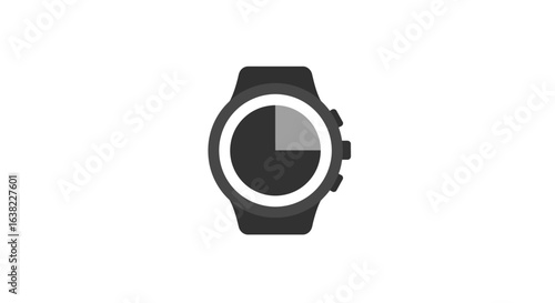 A flat icon of a black smartwatch showing a quarter-hour time interval on its face.