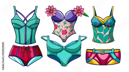 Very beautiful 5 Mockups of Women's Underwear and Tops white background.