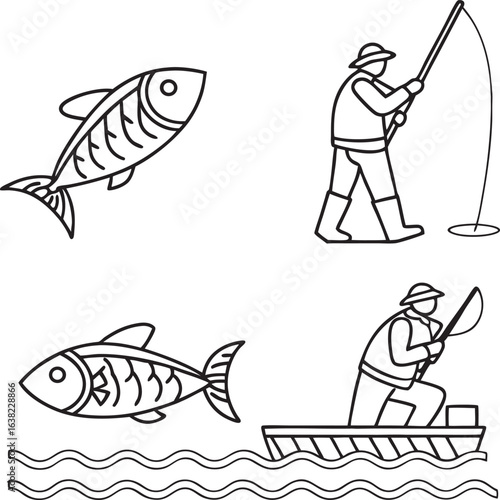 Man fishing icon and fish fro web graphic design.eps