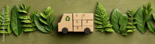 Green logistics symbol on ecofriendly packaging