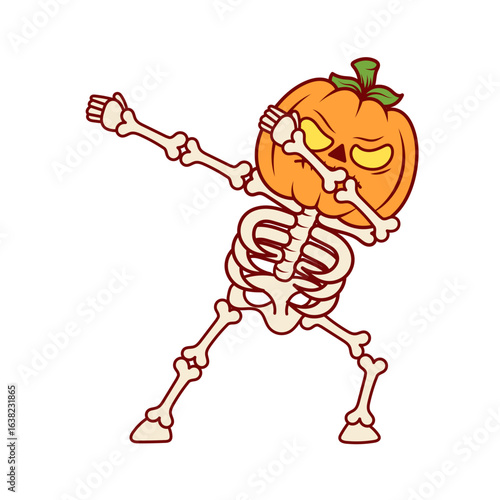 Halloween pumpkin skeleton dab is perfect for spooky season themed designs and creative DIY projects, suitable for apparel and decoration.