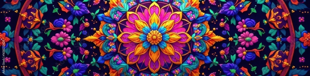 Obraz premium Intricate floral dreamcatcher mandala, vibrant hues, background, flowers