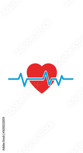 A minimalist icon of a red heart with a blue heartbeat line, representing cardiology, health, and vitality.