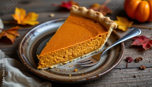 Wallpaper Mural pumpkin pie slice on rustic plate, fall, no people, no text, no logo Torontodigital.ca