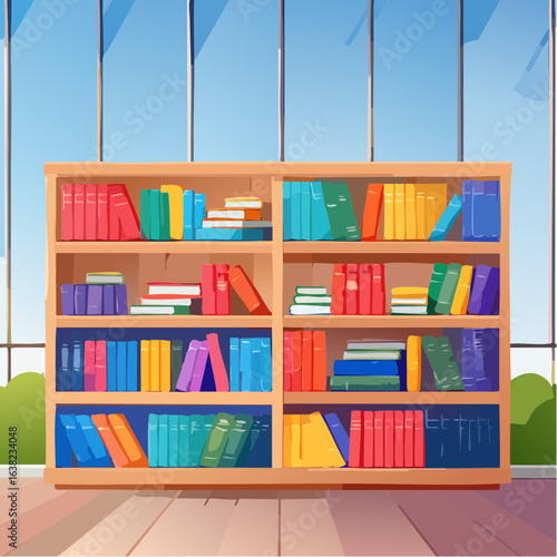 Bibliothèque remplie de livres, moderne, coloré