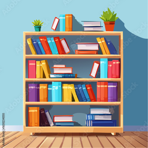 Bibliothèque remplie de livres, moderne, coloré