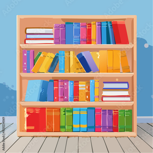 Bibliothèque remplie de livres, moderne, coloré