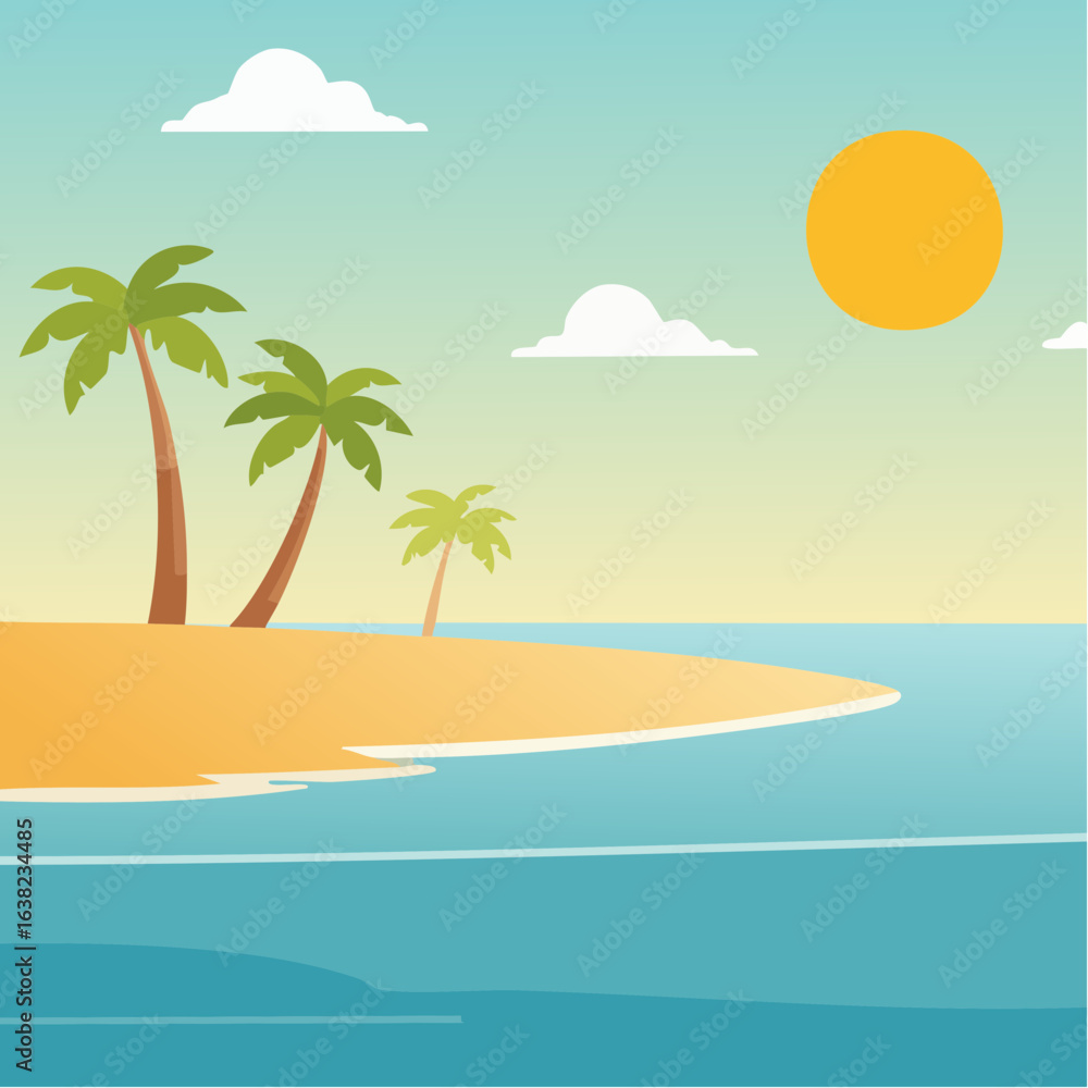 Fototapeta premium île tropicale, palmiers, soleil, sable, océan