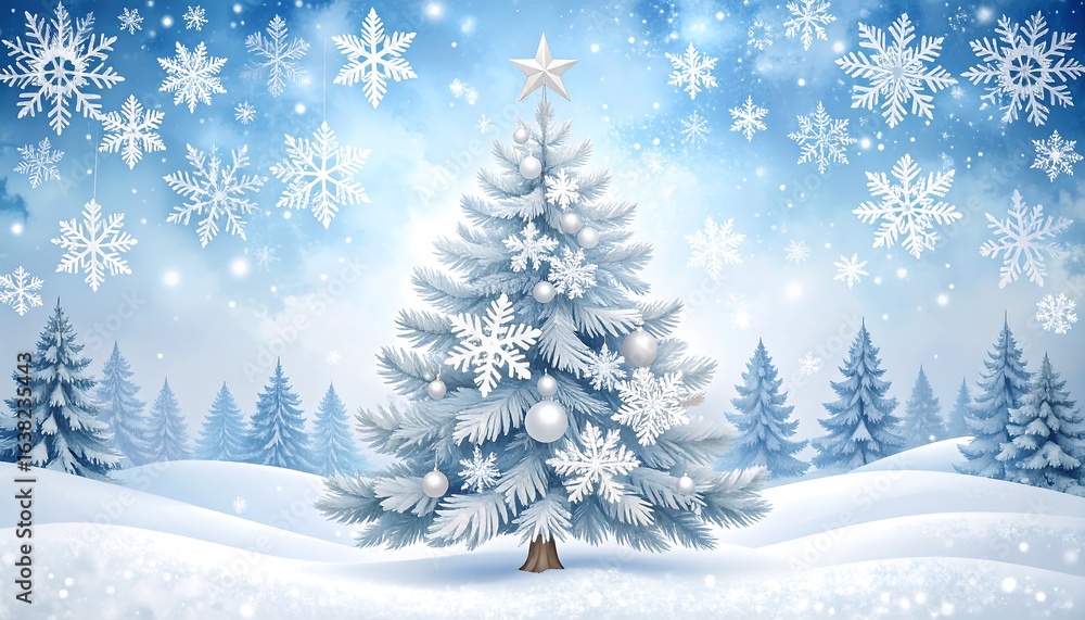 Fototapeta premium Snowy Christmas tree in winter forest